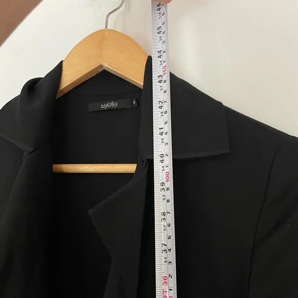 layefe wool blend Black Long Sleeve Belted Coat open - Picture 7 of 8